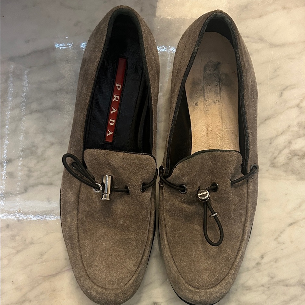 Prada Toggle Charcoal Suede Loafers Sz 38 - Picture 9 of 16